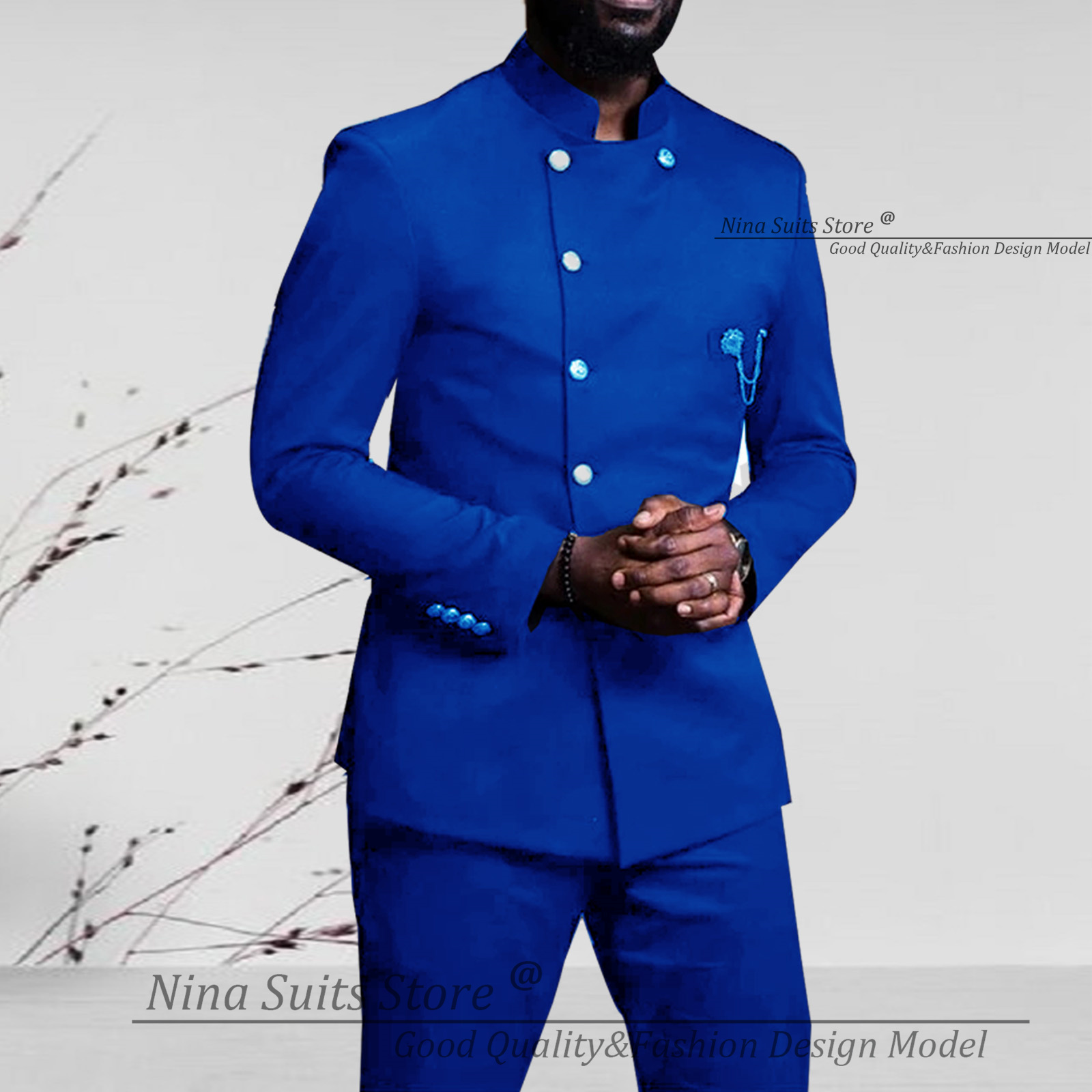 Men'S Formal Wear Stores - Nina Store 2025 Elegantสไตล์แอฟริกันผู้ชายชุดคอRoyal Blue Blazerและกางเกง