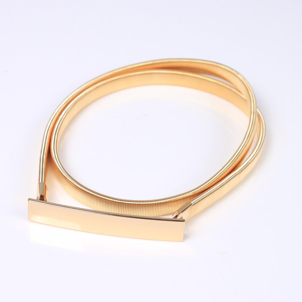 Formal Belt Leather Thin - เข็มขัดเอวแบบยืดหยุ่นสีทอง สายคาดเอวบาง แฟชั่นสำหรับชุดเดรส ทางการหรือลำลอง