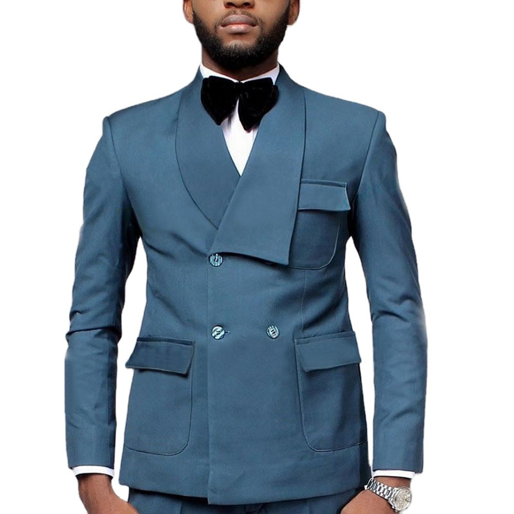 Men Formal Party Wear Dress - การออกแบบล่าสุด Double Breasted Lake Blue Blazer
