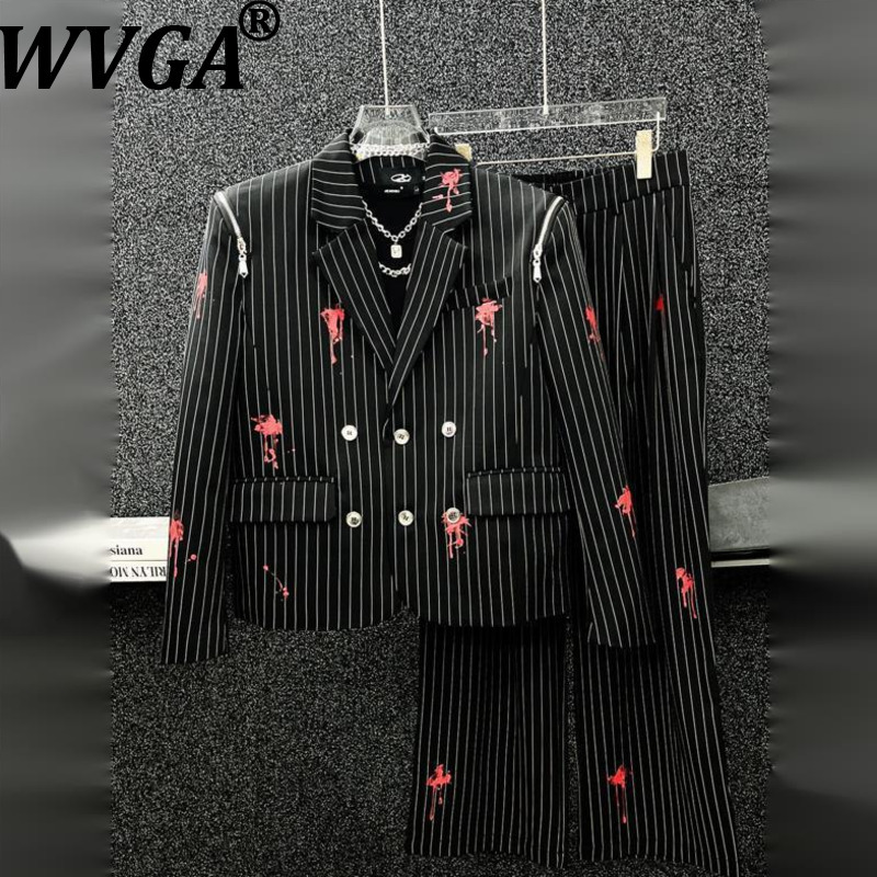Men'S Gothic Formal Wear - WVGA ฤดูใบไม้ผลิฤดูใบไม้ร่วงผู้ชายชุดสูทสลิมฟิตสั้นเบลเซอร์กางเกงธุรกิจชุดทำงานสไตล์เกาหลีลายอิน W21568