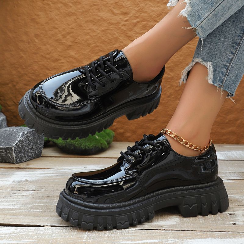 Patent Leather Oxford - Chunky Platform Oxfordรองเท้าสําหรับสตรี2025แฟชั่นสีดําสิทธิบัตรหนังรองเท้าผู้หญิงหนาด้านล่างลื่นVulcanizeรองเท้า