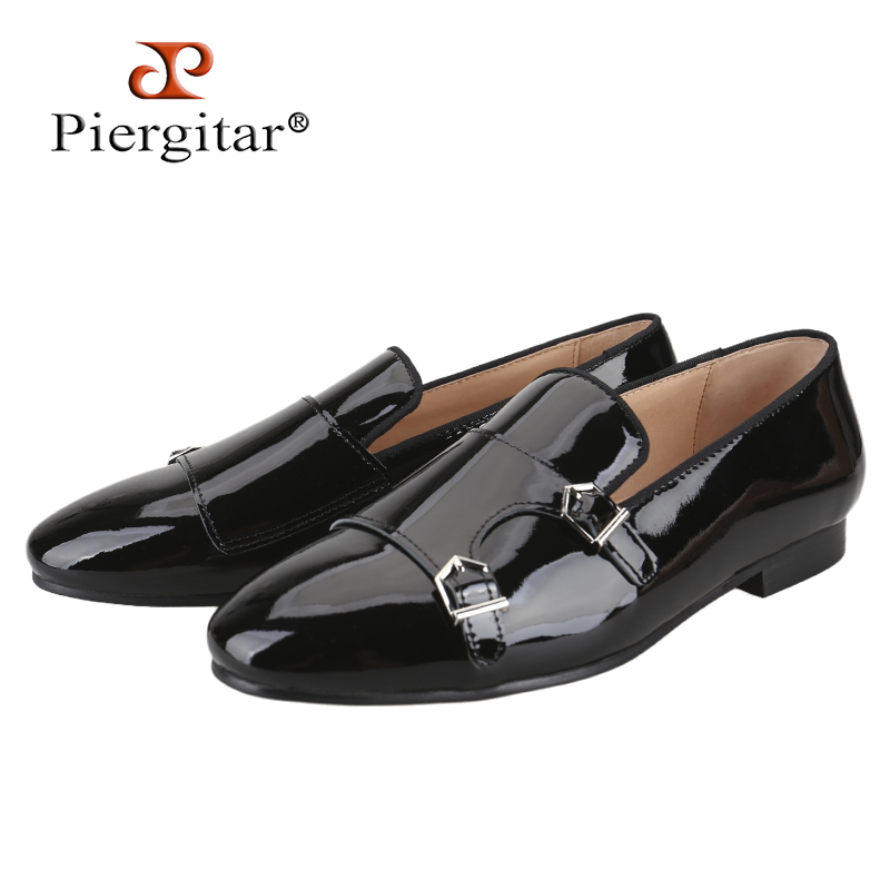 Men'S Formal Party Wear Shoes - Piergitar ใหม่สีดําสิทธิบัตรหนังผู้ชายคู่พระภิกษุสงฆ์รองเท้าสําหรับแฟชั่น/แสดงอย่างเป็นทางการสวมใส่ SLIP-ON loafers PLUS ขนาด