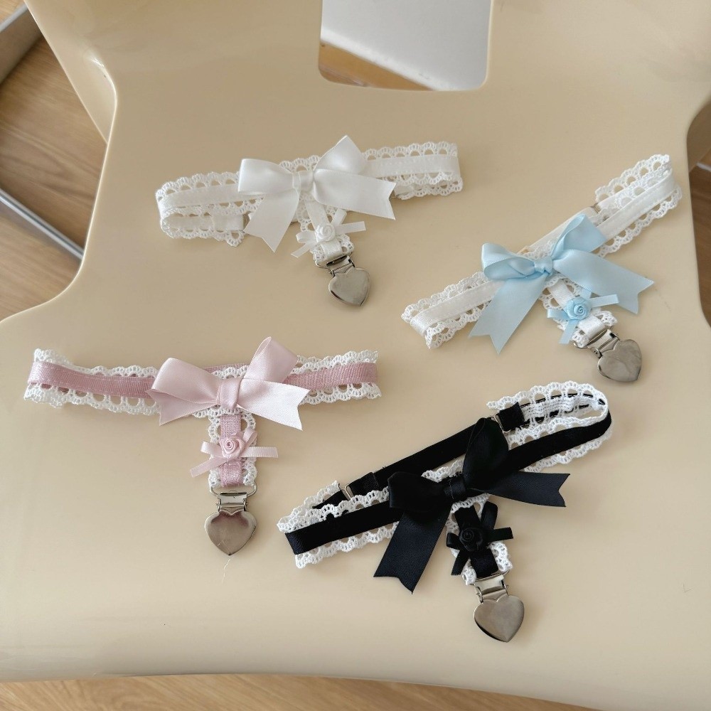 Tie Bar Clip - สายรัดถุงน่องลูกไม้ลายดอกไม้แบบหวานๆ พร้อมโบว์และยางยืดสำหรับสาวๆ