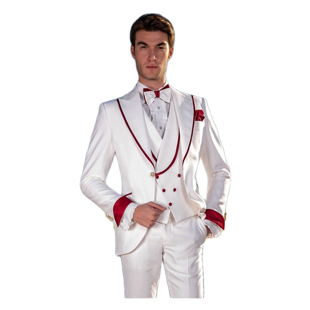 Men Formal Party Wear Dress - ที่กําหนดเองทําสีขาวผู้ชายชุดแต่งงานทักซิโด้ยอดปกเสื้อกางเกงเจ้าบ่าวพรรคสวมเสื้อผ้าสบายๆ3ชิ้นแจ็คเก็ตกางเกงเสื้อกั๊ก