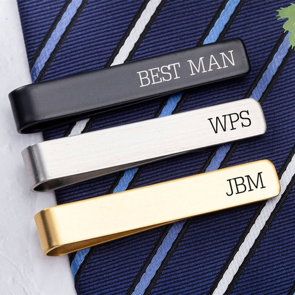 Tie Bar Clip - ส่วนบุคคลชื่อ Tie คลิปสแตนเลสสตีลที่กำหนดเอง Tie Bar แฟนเครื่องประดับเจ้าบ่าวของขวัญแกะสลัก