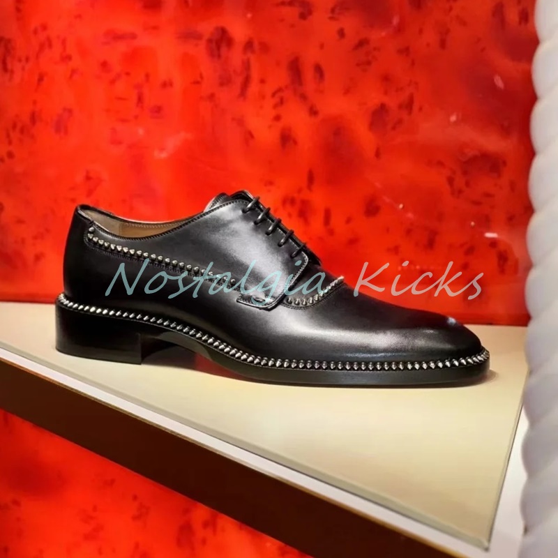 Men'S Gothic Formal Wear - สไตล์วินเทจสีดําของแท้หนัง Oxford รองเท้า Silver Studs Design