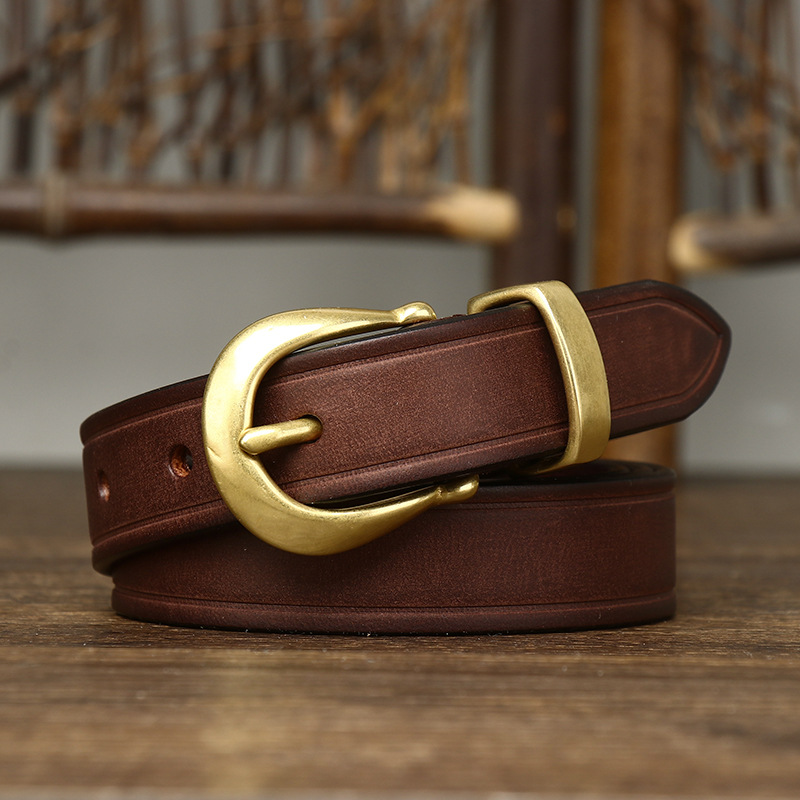 Formal Belt Leather Thin - เข็มขัดหนังวัวแท้สำหรับผู้หญิง ขนาด 85-120 ซม. คุณภาพดี หัวเข็มขัดทองเหลือง