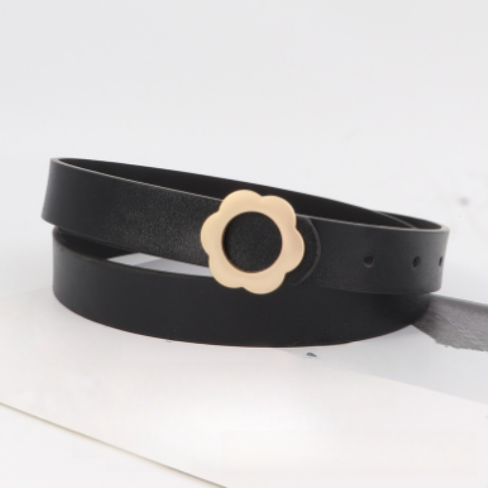 Formal Belt Leather Thin - เข็มขัดหนัง PU บางสำหรับผู้หญิง พร้อมหัวเข็มขัดโลหะลายดอกไม้ เหมาะสำหรับลุคสบายๆ และลุคทางการ