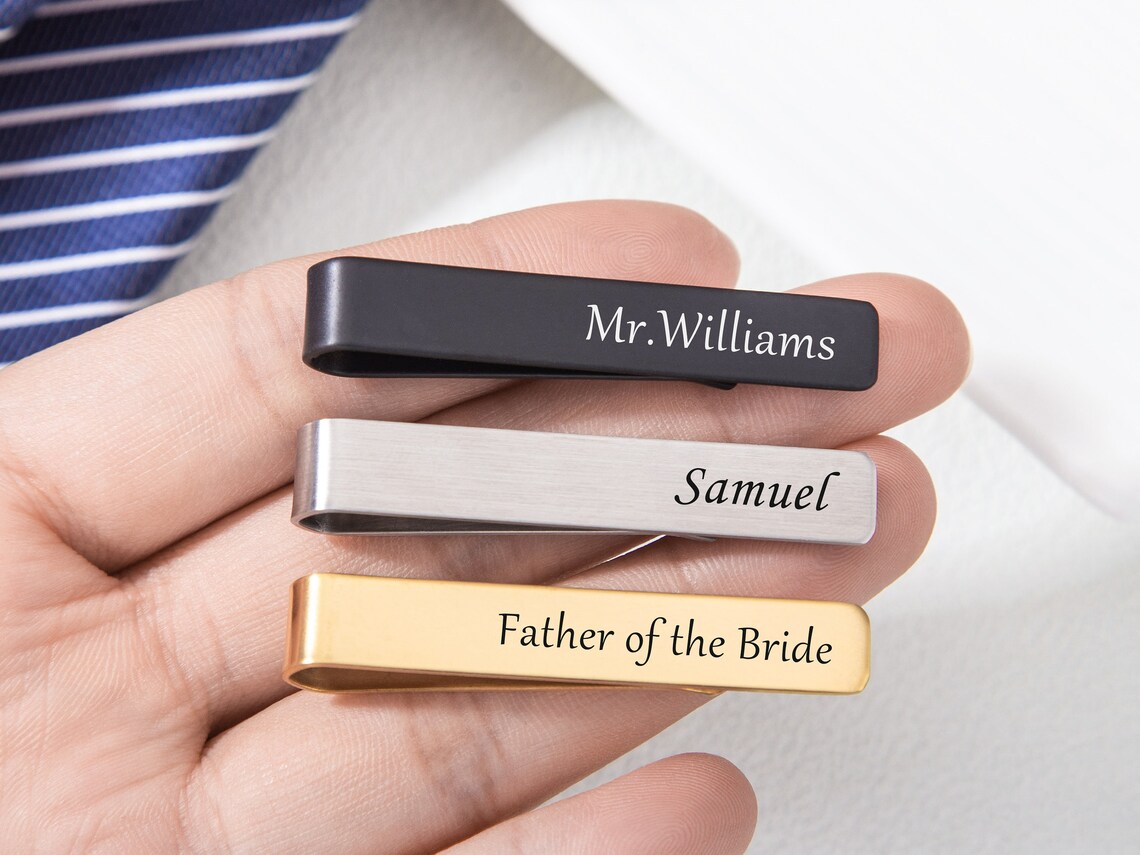 Tie Bar Clip - คลิปหนีบเนคไทส่วนบุคคลสำหรับผู้ชายงานแต่งงานสแตนเลสสตีลตัวอักษรเริ่มต้นเนคไทแคลมป์ของขวัญพ่อ