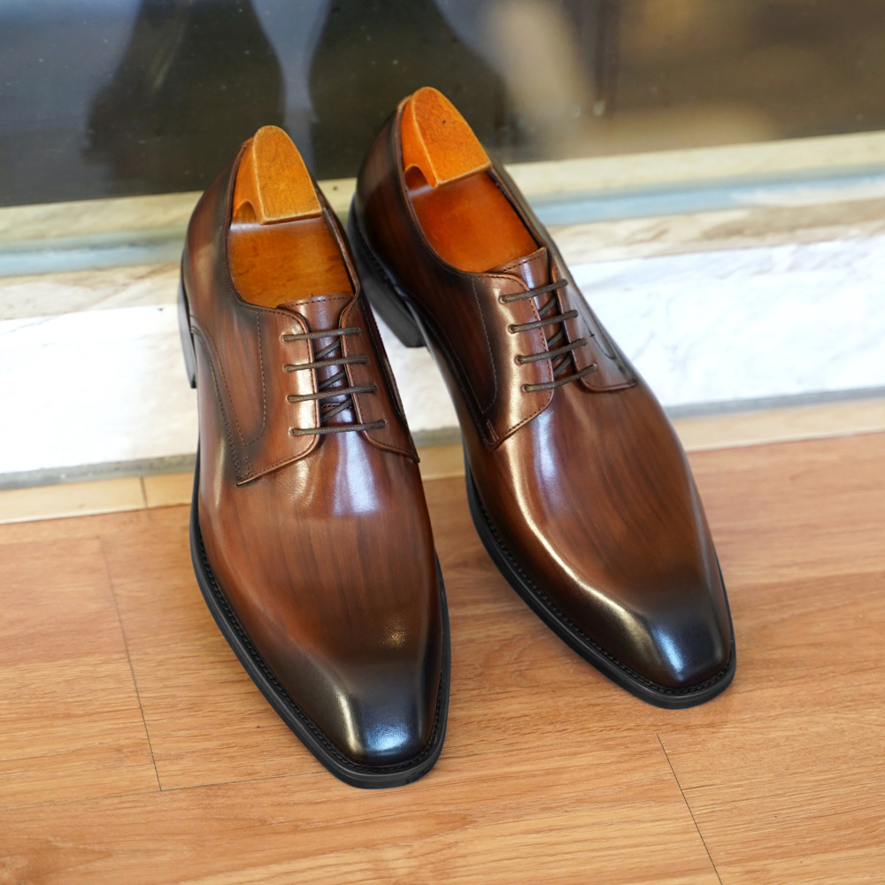 Men'S Formal Wear For Office - ผู้ชายธุรกิจรองเท้า Distressed ไม้ GRAIN Square Toe