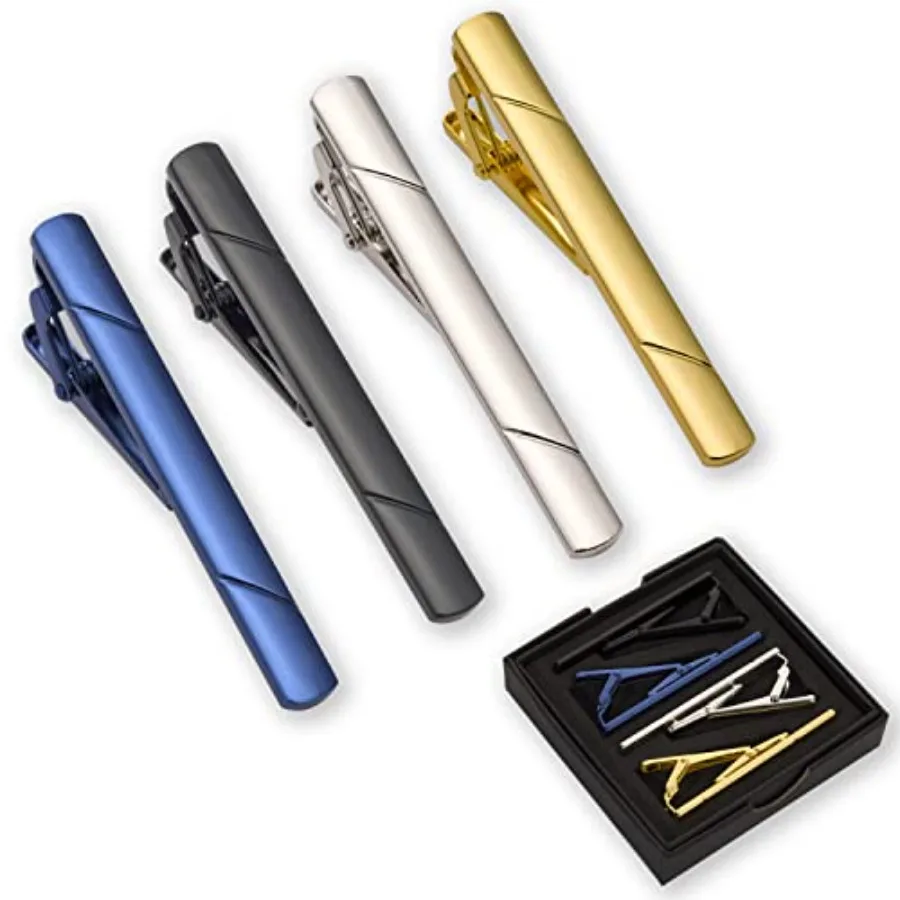 Tie Bar Clip - คลิปหนีบเนคไทสำหรับผู้ชาย 4 ชิ้น พร้อมกล่องของขวัญ อุปกรณ์เสริมชุดสูท เครื่องประดับผู้ชาย