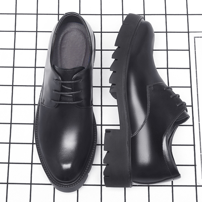 Men'S Formal Wear For Office - รองเท้าหนังสีดำแบบผูกเชือกสำหรับผู้ชาย พื้นหนา ส้นบล็อก เหมาะสำหรับงานทางการ ธุรกิจ ออฟฟิศ
