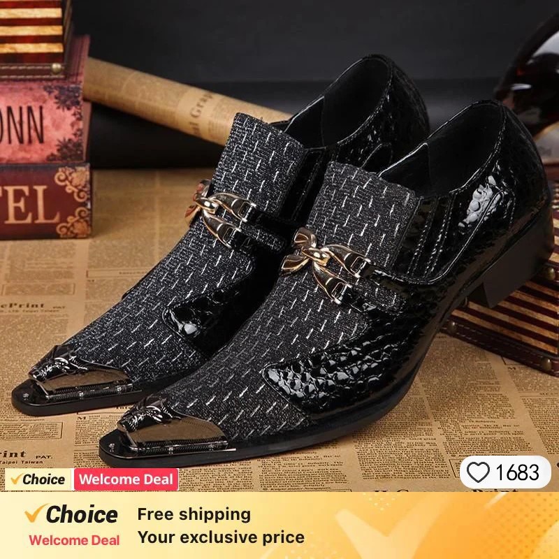 Men'S Formal Party Wear Shoes - รองเท้าหนังผู้ชายทรงหัวเหล็ก ลายจระเข้ สำหรับฤดูใบไม้ผลิและฤดูใบไม้ร่วง เหมาะสำหรับงานธุรกิจ งานเลี้ยง งานแต่งงาน
