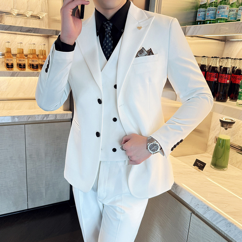 ชุดสูทผู้ชายสีขาว 3 ชิ้น ทรงเข - Men Formal Wear For Dinner บทวิจารณ์และราคา