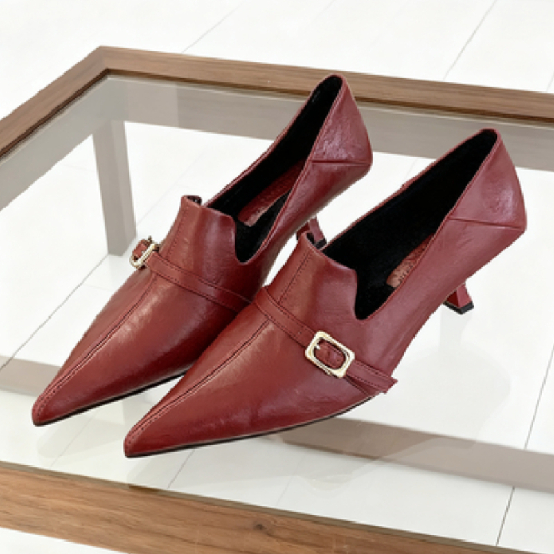 รองเท้าส้นเตี้ยแบบมีสายคาดหัวเ - Formal Belt Leather Thin บทวิจารณ์และราคา