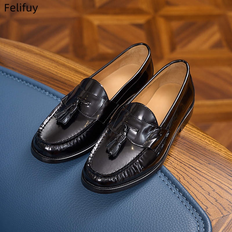 รองเท้าหนังแท้ผู้ชายแบบสวม สไต - Patent Leather Oxford บทวิจารณ์และราคา