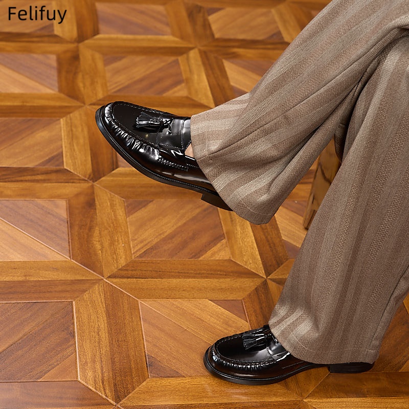 รองเท้าหนังแท้ผู้ชายแบบสวม สไต - Patent Leather Oxford บทวิจารณ์และราคา