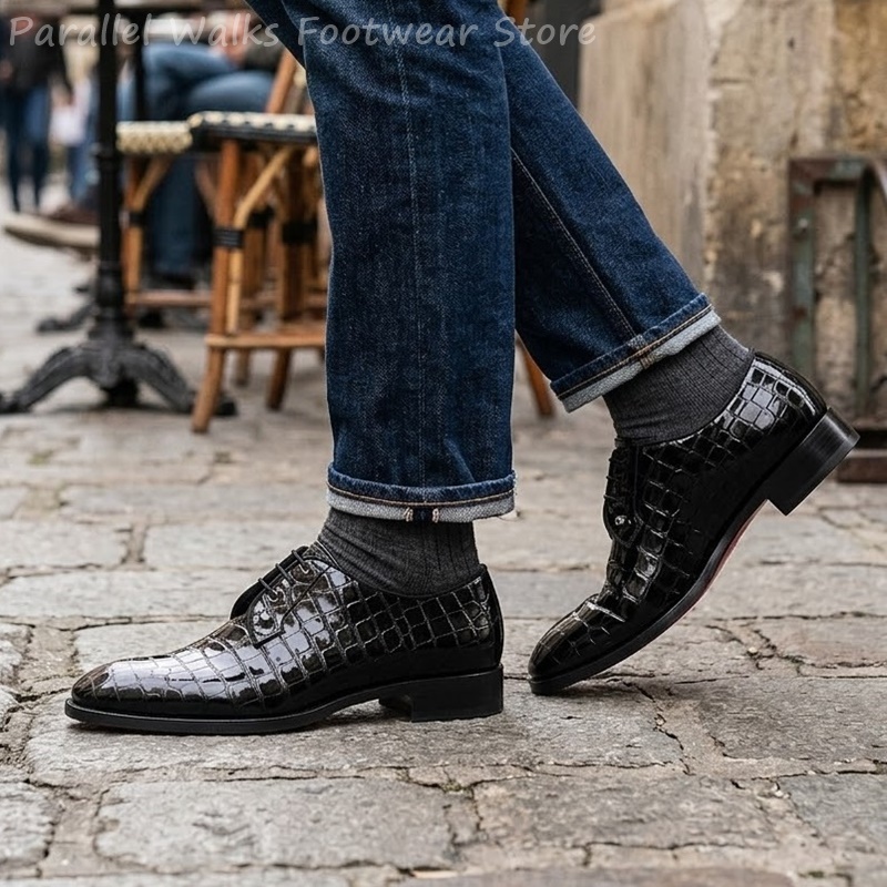 รองเท้าหนังแก้วผู้ชายลายหนังจร - Patent Leather Oxford บทวิจารณ์และราคา
