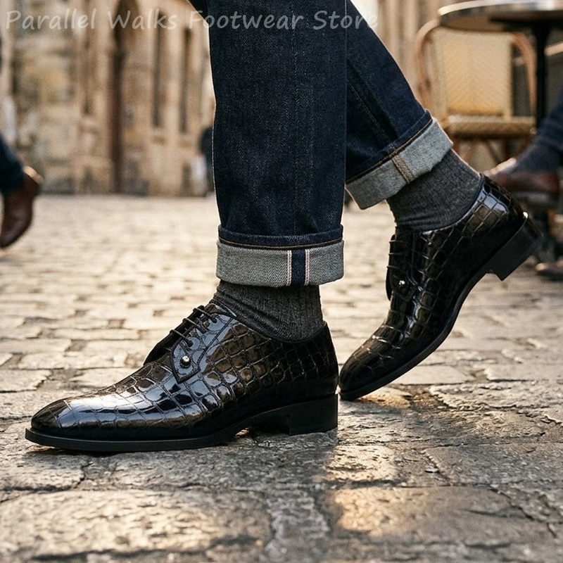 รองเท้าหนังแก้วผู้ชายลายหนังจร - Patent Leather Oxford บทวิจารณ์และราคา