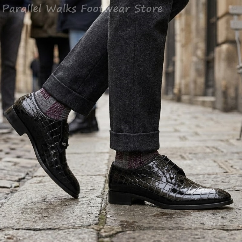 รองเท้าหนังแก้วผู้ชายลายหนังจร - Patent Leather Oxford บทวิจารณ์และราคา