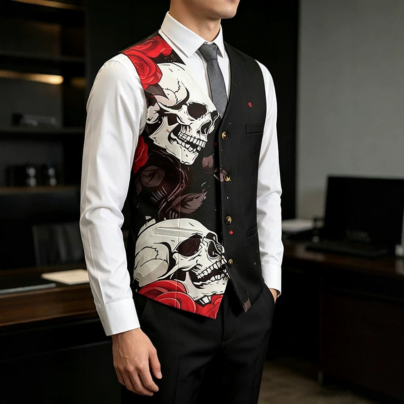 เสื้อกั๊กสูทผู้ชาย ลายพิมพ์หัว - Men'S Gothic Formal Wear บทวิจารณ์และราคา