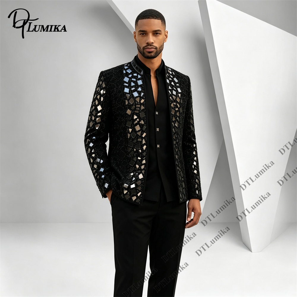 ชุดสูทผู้ชายสีดำคอจีน ประดับกร - Men'S Formal Wear For Office บทวิจารณ์และราคา